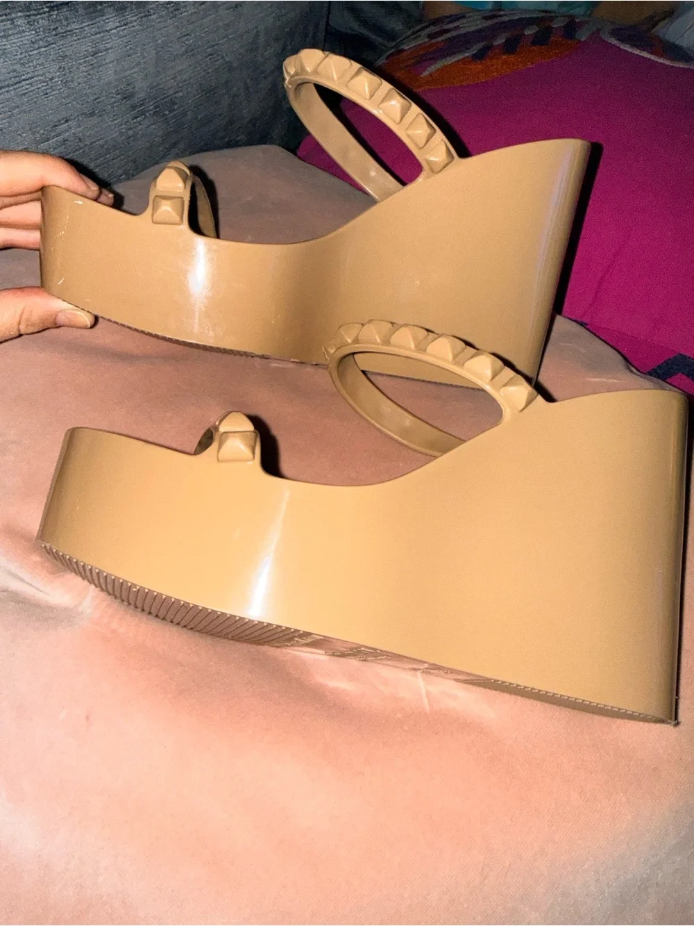 Carmen Sol Tonino Jelly Wedge Platform Sandals Beige Made in Italy Size 38